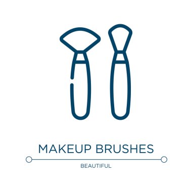 Makyaj fırçası ikonu. Güzel bir koleksiyondan doğrusal vektör çizimi. Taslak makyaj fırçası ikon vektörü. Web ve mobil uygulamalarda kullanmak için ince çizgi sembolü, logo, yazdırma ortamı.