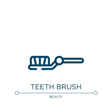 Diş fırçası ikonu. Güzellik ve moda koleksiyonundan doğrusal vektör çizimi. Ana hatlı diş fırçası ikon vektörü. Web ve mobil uygulamalarda kullanmak için ince çizgi sembolü, logo, yazdırma ortamı.