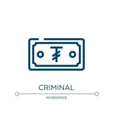 Suç ikonu. İş koleksiyonundan doğrusal vektör çizimi. Kriminal ikon vektörünü özetle. Web ve mobil uygulamalarda kullanmak için ince çizgi sembolü, logo, yazdırma ortamı.