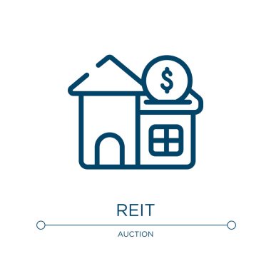 Reit simgesi. Yatırım koleksiyonundan doğrusal vektör çizimi. Taslak reit simge vektörü. Web ve mobil uygulamalarda kullanmak için ince çizgi sembolü, logo, yazdırma ortamı.