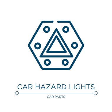Araba kazası ışıkları ikonu. Araba parçaları koleksiyonundan doğrusal vektör çizimi. Ana hatlı araba tehlike ışıkları ikon vektörü. Web ve mobil uygulamalarda kullanmak için ince çizgi sembolü, logo, yazdırma ortamı.