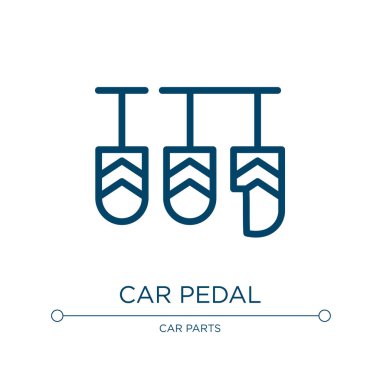 Araba pedalı ikonu. Araba parçaları koleksiyonundan doğrusal vektör çizimi. Ana hatlı araba pedal ikonu vektörü. Web ve mobil uygulamalarda kullanmak için ince çizgi sembolü, logo, yazdırma ortamı.