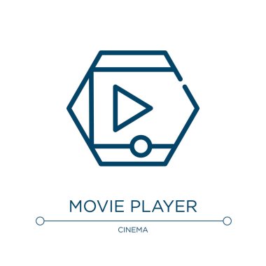 Film oyuncusu simgesi. Sinema koleksiyonundan doğrusal vektör çizimi. Taslak film oyuncusu ikon vektörü. Web ve mobil uygulamalarda kullanmak için ince çizgi sembolü, logo, yazdırma ortamı.