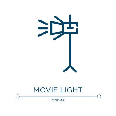 Film ışığı simgesi. Sinema koleksiyonundan doğrusal vektör çizimi. Taslak film ışığı ikon vektörü. Web ve mobil uygulamalarda kullanmak için ince çizgi sembolü, logo, yazdırma ortamı.