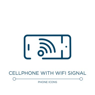 Kablosuz bağlantı ikonlu cep telefonu. Telefon simgeleri koleksiyonundan doğrusal vektör çizimi. Kablosuz sinyal ikon vektörlü cep telefonu. Web ve mobil uygulamalarda kullanmak için ince çizgi sembolü, logo, yazdırma 