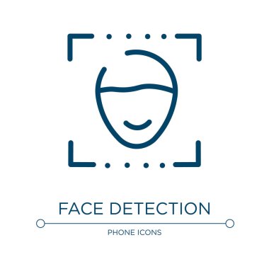 Yüz tanıma simgesi. Akıllı telefon koleksiyonundan doğrusal vektör çizimi. Yüz tanıma ikonu vektörü. Web ve mobil uygulamalarda kullanmak için ince çizgi sembolü, logo, yazdırma ortamı.