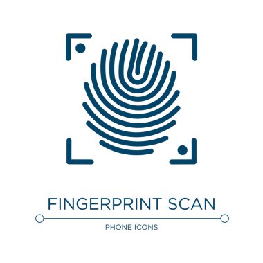 Parmak izi tarama simgesi. Akıllı telefon koleksiyonundan doğrusal vektör çizimi. Taslak parmak izi tarama ikonu vektörü. Web ve mobil uygulamalarda kullanmak için ince çizgi sembolü, logo, yazdırma ortamı.