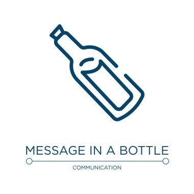 Bir şişe ikonunda mesaj. İletişim koleksiyonundan doğrusal vektör çizimi. Bir şişe ikon vektöründe ana hatlı mesaj. Web ve mobil uygulamalarda kullanmak için ince çizgi sembolü, logo, yazdırma ortamı.