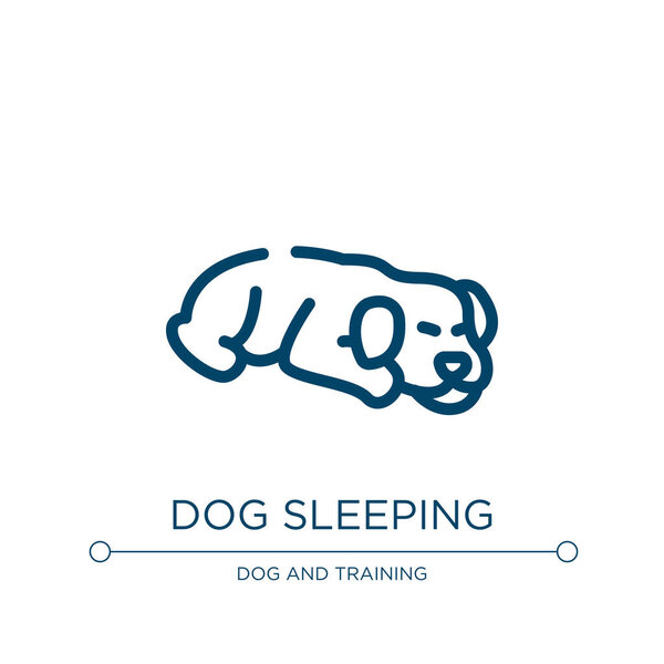 Dog sleeping icon. Linear vector illustration from dog and training collection. Outline dog sleeping icon vector. Thin line symbol for use on web and mobile apps, logo, print media.
