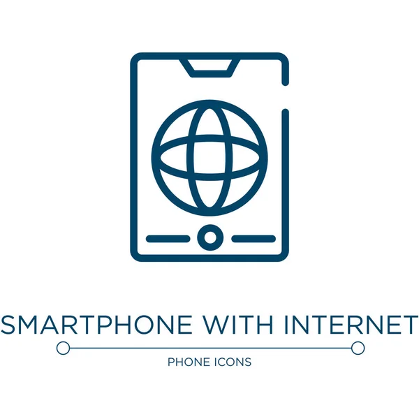Smartfon Ikoną Internetową Liniowa Ilustracja Wektora Kolekcji Ikon Telefonicznych Zarys — Wektor stockowy