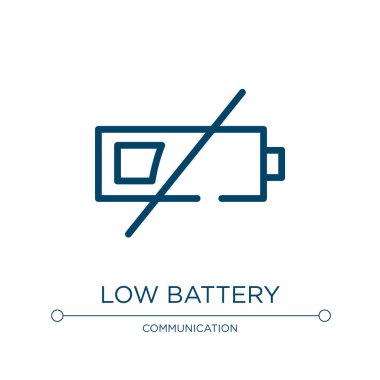 Düşük pil simgesi. Mobil arayüz koleksiyonundan doğrusal vektör çizimi. Düşük pil simgesi vektörünü özetle. Web ve mobil uygulamalarda kullanmak için ince çizgi sembolü, logo, yazdırma ortamı.