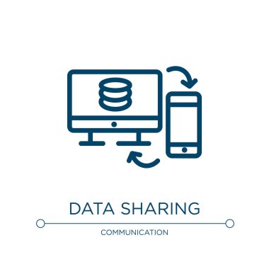 Veri paylaşım simgesi. Mobil ağ koleksiyonundan doğrusal vektör çizimi. Ana hatlar veri paylaşım ikon vektörü. Web ve mobil uygulamalarda kullanmak için ince çizgi sembolü, logo, yazdırma ortamı.