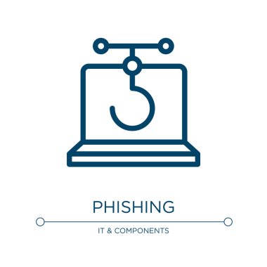Phishing ikonu. Siber güvenlik koleksiyonundan doğrusal vektör çizimi. Taslak phishing ikon vektörü. Web ve mobil uygulamalarda kullanmak için ince çizgi sembolü, logo, yazdırma ortamı.