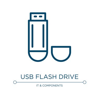 USB flash disk simgesi. Teknoloji koleksiyonundan doğrusal vektör çizimi. Ana hatlı usb flash disk simgesi vektörü. Web ve mobil uygulamalarda kullanmak için ince çizgi sembolü, logo, yazdırma ortamı.