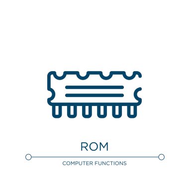 Rom simgesi. Bilgisayar fonksiyonları koleksiyonundan doğrusal vektör çizimi. Taslak rom ikon vektörü. Web ve mobil uygulamalarda kullanmak için ince çizgi sembolü, logo, yazdırma ortamı.