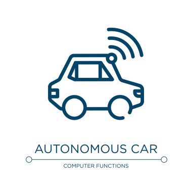 Otonom araba ikonu. Yapay zeka koleksiyonundan doğrusal vektör çizimi. Özerk otomobil ikonu vektörü taslağı. Web ve mobil uygulamalarda kullanmak için ince çizgi sembolü, logo, yazdırma ortamı.