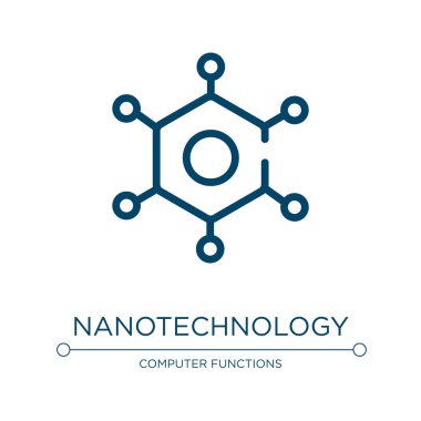 Nanoteknoloji ikonu. Yapay zeka koleksiyonundan doğrusal vektör çizimi. Taslak nanoteknoloji ikon vektörü. Web ve mobil uygulamalarda kullanmak için ince çizgi sembolü, logo, yazdırma ortamı.