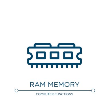 Ram bellek simgesi. Bilgisayar ve veri toplamadan doğrusal vektör çizimi. Koç bellek ikonu vektörünü özetle. Web ve mobil uygulamalarda kullanmak için ince çizgi sembolü, logo, yazdırma ortamı.