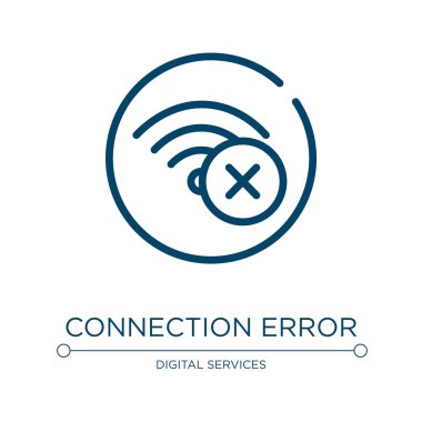 Bağlantı hatası simgesi. Bilgisayar koleksiyonundan doğrusal vektör çizimi. Ana bağlantı hatası ikon vektörü. Web ve mobil uygulamalarda kullanmak için ince çizgi sembolü, logo, yazdırma ortamı.