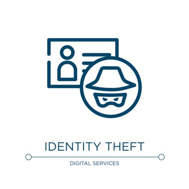 Kimlik hırsızlığı ikonu. Siber suçlar koleksiyonundan doğrusal vektör çizimi. Özet kimlik hırsızlığı ikon vektörü. Web ve mobil uygulamalarda kullanmak için ince çizgi sembolü, logo, yazdırma ortamı.