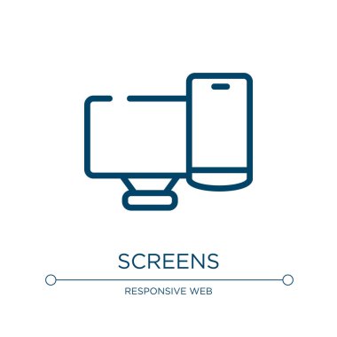 Ekran simgesi. Bilgisayar aygıtları koleksiyonundan doğrusal vektör çizimi. Taslak ekran simge vektörünü belirler. Web ve mobil uygulamalarda kullanmak için ince çizgi sembolü, logo, yazdırma ortamı.