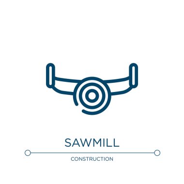 Bıçkıhane ikonu. Marangozluk koleksiyonundan doğrusal vektör çizimi. Kereste fabrikası ikon vektörü. Web ve mobil uygulamalarda kullanmak için ince çizgi sembolü, logo, yazdırma ortamı.