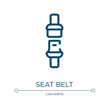 Emniyet kemeri ikonu. Araba tamir koleksiyonundan doğrusal vektör çizimi. Emniyet kemeri ikon vektörünü özetle. Web ve mobil uygulamalarda kullanmak için ince çizgi sembolü, logo, yazdırma ortamı.