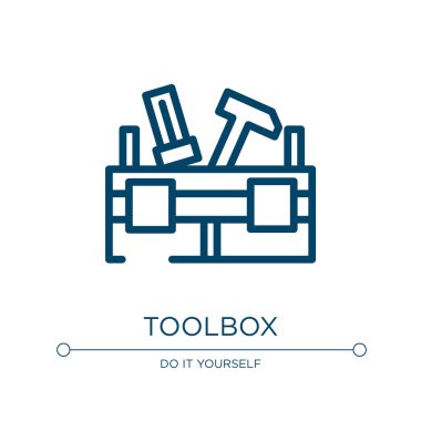 Araç kutusu simgesi. Doğrusal vektör illüstrasyonunu kendiniz yapın. Taslak araç kutusu simge vektörü. Web ve mobil uygulamalarda kullanmak için ince çizgi sembolü, logo, yazdırma ortamı.