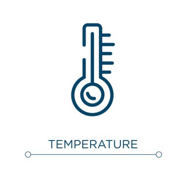 Sıcaklık simgesi. Doğrusal vektör çizimi. Dış hat sıcaklık simgesi vektörü. Web ve mobil uygulamalarda kullanmak için ince çizgi sembolü, logo, yazdırma ortamı.