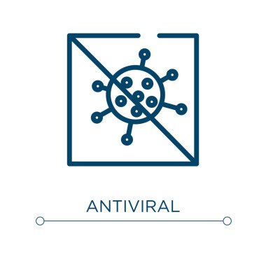 Antiviral ikon. Doğrusal vektör çizimi. Taslak antiviral ikon vektörü. Web ve mobil uygulamalarda kullanmak için ince çizgi sembolü, logo, yazdırma ortamı.