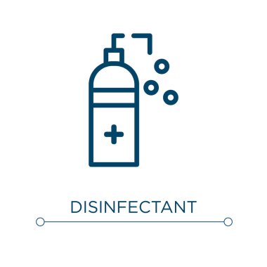 Dezenfektan ikonu. Doğrusal vektör çizimi. Taslak dezenfektan ikon vektörü. Web ve mobil uygulamalarda kullanmak için ince çizgi sembolü, logo, yazdırma ortamı.