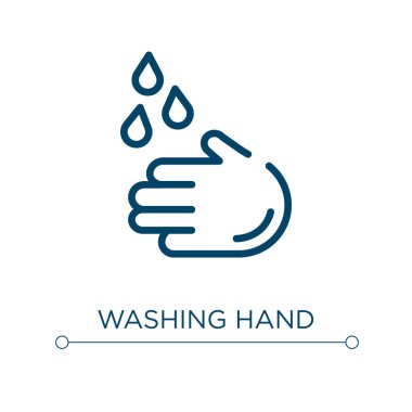 El yıkama ikonu. Doğrusal vektör çizimi. El ikonu vektörünü ana hatlarıyla yıka. Web ve mobil uygulamalarda kullanmak için ince çizgi sembolü, logo, yazdırma ortamı.