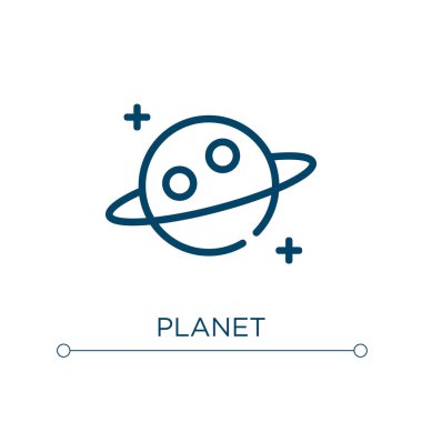 Gezegen ikonu. Doğrusal vektör çizimi. Ana gezegen ikon vektörü. Web ve mobil uygulamalarda kullanmak için ince çizgi sembolü, logo, yazdırma ortamı.