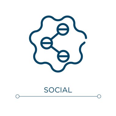 Sosyal bir ikon. Doğrusal vektör çizimi. Sosyal ikon vektörünü özetle. Web ve mobil uygulamalarda kullanmak için ince çizgi sembolü, logo, yazdırma ortamı.