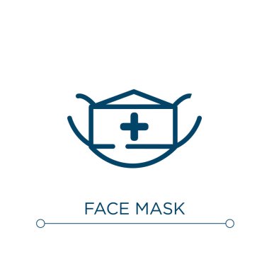 Yüz maskesi simgesi. Doğrusal vektör çizimi. Yüz maskesi ikon vektörünü özetle. Web ve mobil uygulamalarda kullanmak için ince çizgi sembolü, logo, yazdırma ortamı.