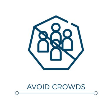 Kalabalık ikonundan kaçının. Doğrusal vektör çizimi. Taslak, kalabalığın ikon vektöründen uzak dur. Web ve mobil uygulamalarda kullanmak için ince çizgi sembolü, logo, yazdırma ortamı.