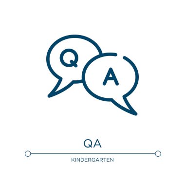 Qa simgesi. Öğrenme koleksiyonundan doğrusal vektör çizimi. Qa simge vektörünü özetle. Web ve mobil uygulamalarda kullanmak için ince çizgi sembolü, logo, yazdırma ortamı.