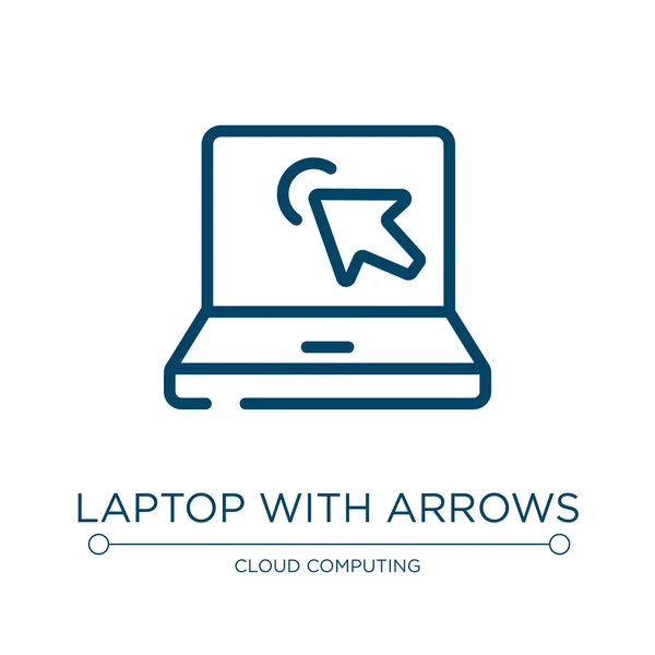 Laptop Arrows Icon Linear Vector Illustration Computer Media Collection Outline — Stock Vector