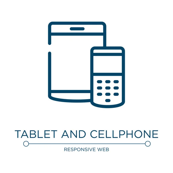 Icono Tableta Teléfono Celular Ilustración Lineal Vectorial Colección Web Sensible — Vector de stock