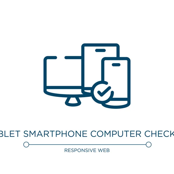 Tableta Smartphone Ordenador Icono Comprobado Ilustración Lineal Vectorial Colección Web — Vector de stock