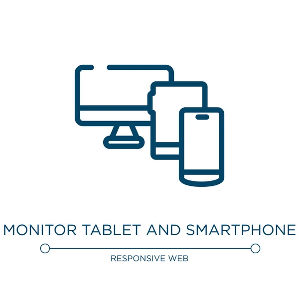 Monitor Tableta Smartphone Icono Ilustración Lineal Vectorial Colección Web Sensible — Vector de stock
