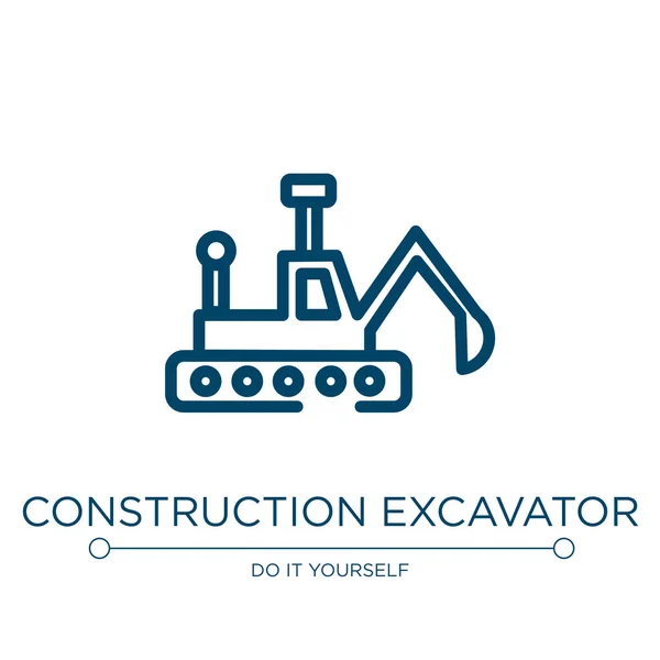 Construction Excavator Icon Linear Vector Illustration Construction Collection Outline Construction — Stock Vector