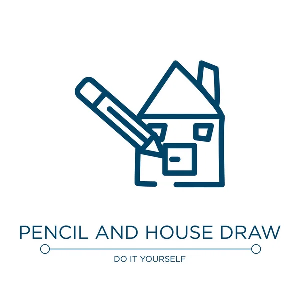 Lápis Desenho Casa Ícone Ilustração Vetorial Linear Coleção Construção Desenhada —  Vetores de Stock