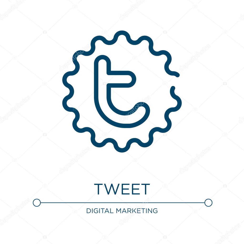 Tweet icon. Linear vector illustration from social media collection. Outline tweet icon vector. Thin line symbol for use on web and mobile apps, logo, print media.