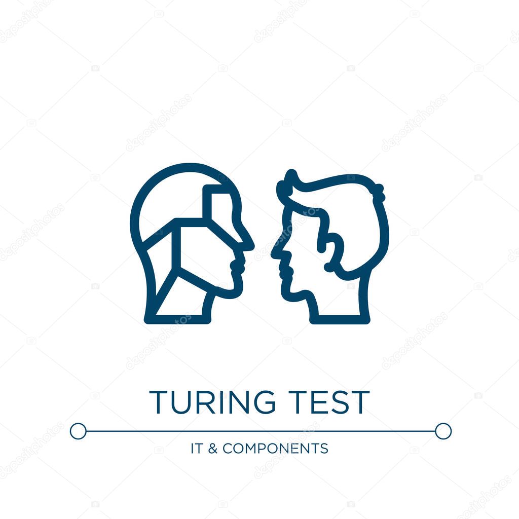 Turing test icon. Linear vector illustration from artificial intelligence collection. Outline turing test icon vector. Thin line symbol for use on web and mobile apps, logo, print media.