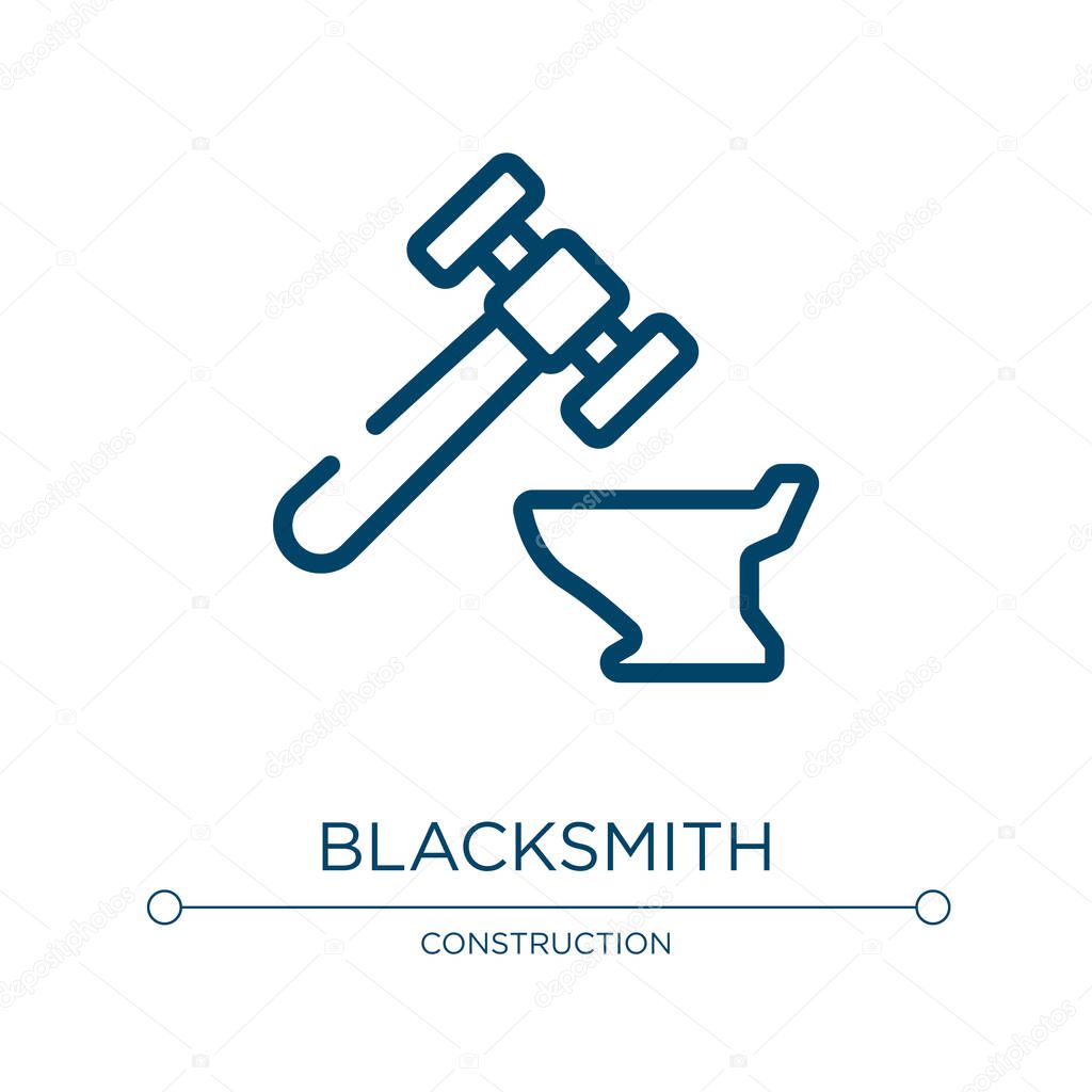Blacksmith icon. Linear vector illustration from mining and crafting collection. Outline blacksmith icon vector. Thin line symbol for use on web and mobile apps, logo, print media.
