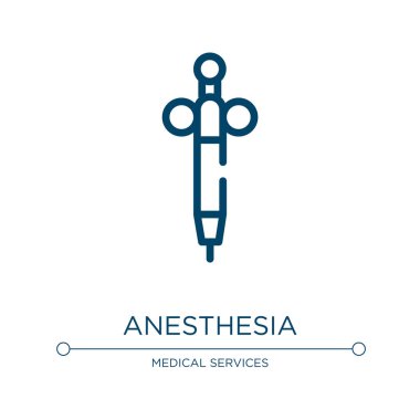 Anestezi ikonu. Dişçi koleksiyonundan doğrusal vektör çizimi. Taslak anestezi ikon vektörü. Web ve mobil uygulamalarda kullanmak için ince çizgi sembolü, logo, yazdırma ortamı.