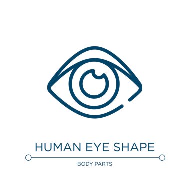 İnsan gözü şekli ikonu. Tıbbi simgeler koleksiyonundan doğrusal vektör çizimi. İnsan gözü şekli ikon vektörünü özetle. Web ve mobil uygulamalarda kullanmak için ince çizgi sembolü, logo, yazdırma ortamı.