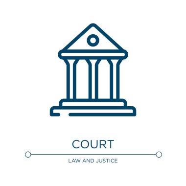 Saray ikonu. Hukuk ve adalet koleksiyonundan doğrusal vektör çizimi. Saray ikonu vektörünü özetle. Web ve mobil uygulamalarda kullanmak için ince çizgi sembolü, logo, yazdırma ortamı.