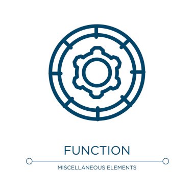 Fonksiyon simgesi. Ürün yönetimi koleksiyonundan doğrusal vektör çizimi. Taslak fonksiyon simgesi vektörü. Web ve mobil uygulamalarda kullanmak için ince çizgi sembolü, logo, yazdırma ortamı.